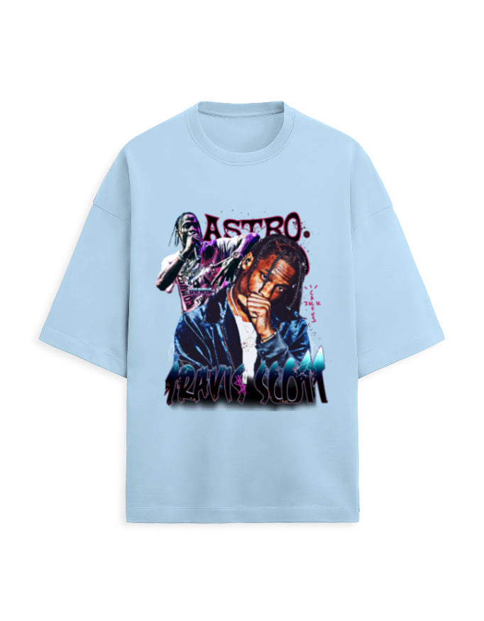 Color_BabyBlue Astro Travis Scott Oversized Unisex French Terry T-Shirt (260 GSM) | Rapper Graphic Hip-Hop Streetwear Tee by Frolic Saga