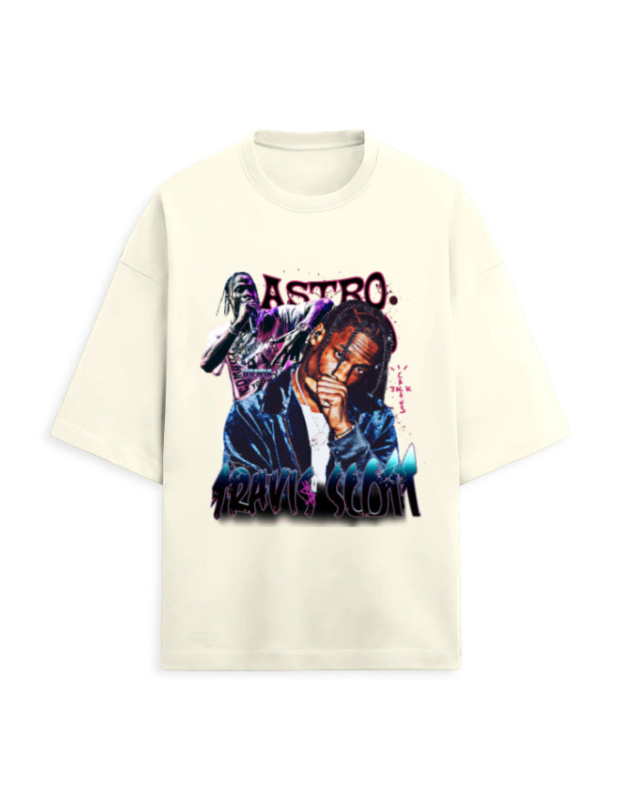 Color_OffWhite Astro Travis Scott Oversized Unisex French Terry T-Shirt (260 GSM) | Rapper Graphic Hip-Hop Streetwear Tee by Frolic Saga