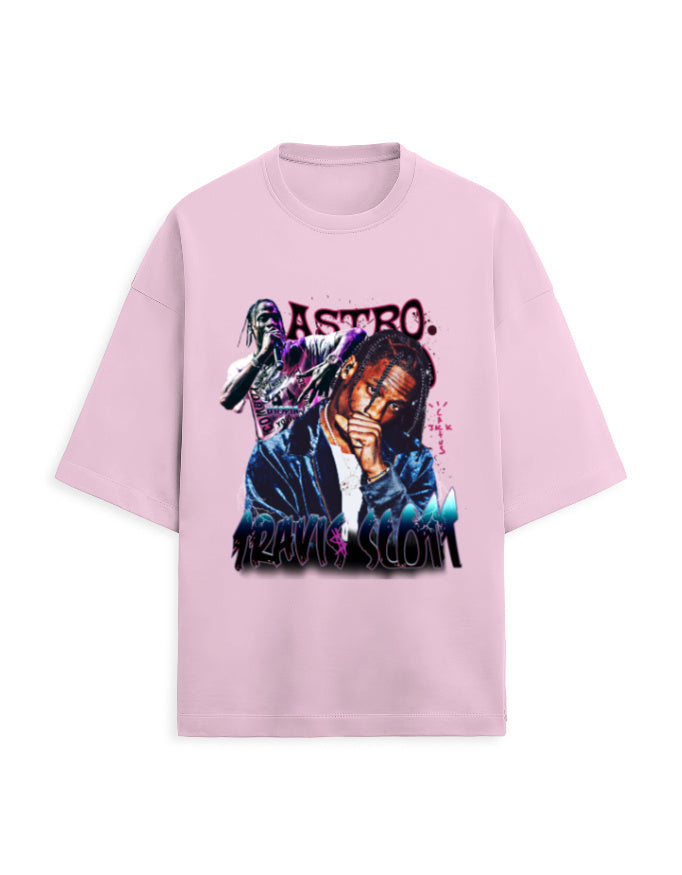 Color_LightBabyPink Astro Travis Scott Oversized Unisex French Terry T-Shirt (260 GSM) | Rapper Graphic Hip-Hop Streetwear Tee by Frolic Saga