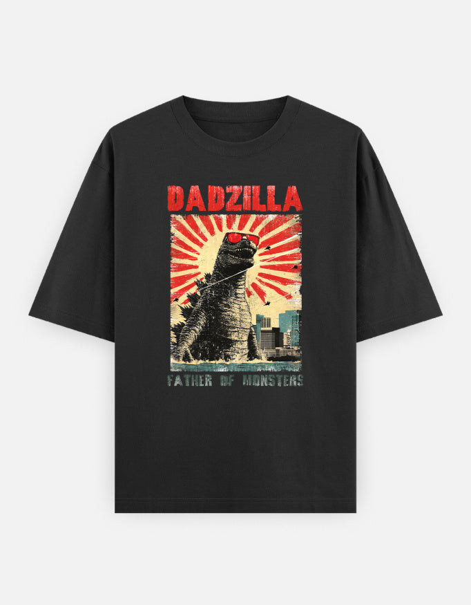 DADZILLA Oversized T-Shirt for Men | Father of Monsters Graphic Print | 240 GSM 100% Cotton Funny Dad Tee