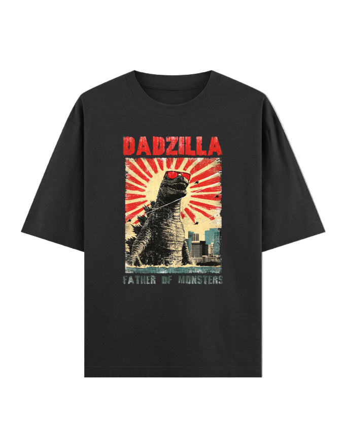 DADZILLA Oversized T-Shirt for Men | Father of Monsters Graphic Print | 240 GSM 100% Cotton Funny Dad Tee