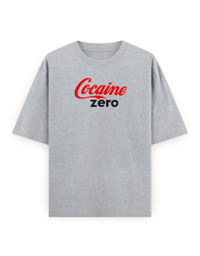 Color_GreyMelange Cocaine Zero Oversized T-Shirt — Unisex 240 GSM Heavyweight Cotton | Novelty Parody Tee & Streetwear Statement Shirt