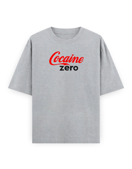 Color_GreyMelange Cocaine Zero Oversized T-Shirt — Unisex 240 GSM Heavyweight Cotton | Novelty Parody Tee & Streetwear Statement Shirt