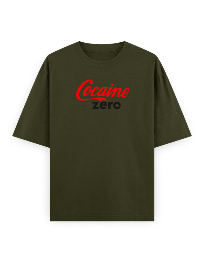 Color_OliveGreen Cocaine Zero Oversized T-Shirt — Unisex 240 GSM Heavyweight Cotton | Novelty Parody Tee & Streetwear Statement Shirt