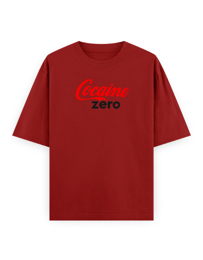 Color_Red Cocaine Zero Oversized T-Shirt — Unisex 240 GSM Heavyweight Cotton | Novelty Parody Tee & Streetwear Statement Shirt