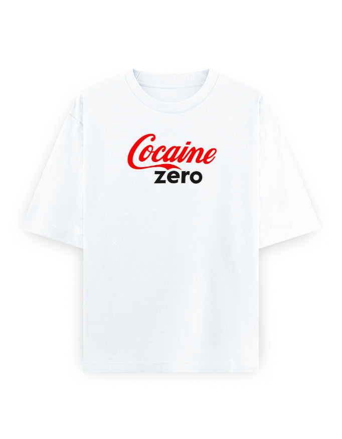 Color_White Cocaine Zero Oversized T-Shirt — Unisex 240 GSM Heavyweight Cotton | Novelty Parody Tee & Streetwear Statement Shirt