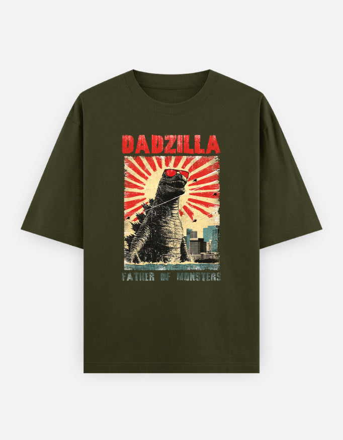 DADZILLA Oversized T-Shirt for Men | Father of Monsters Graphic Print | 240 GSM 100% Cotton Funny Dad Tee