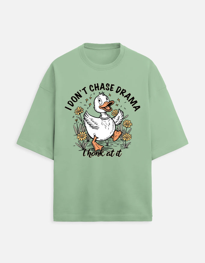 Drama I Honk at It Oversized Duck Graphic T-Shirt | Heavyweight 280 GSM French Terry Cotton Tee | Gen Z Funny Quote T-Shirt | Unisex Baggy Fit Casual Wear | Frolic Saga India