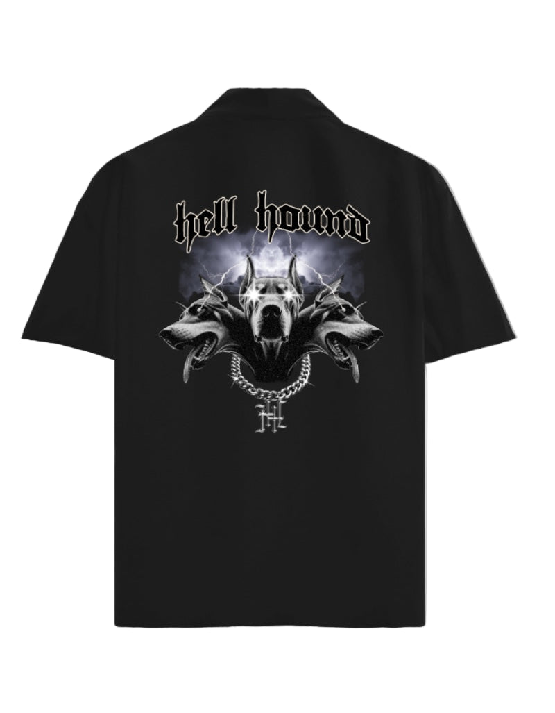 unisex oversized tee, hell hound graphic t-shirt, gothic streetwear India, layered street style, 240 gsm cotton tee, frolic saga graphic shirt, bold back print t-shirt, alternative fashion India, storm print tee, dog graphic streetwear