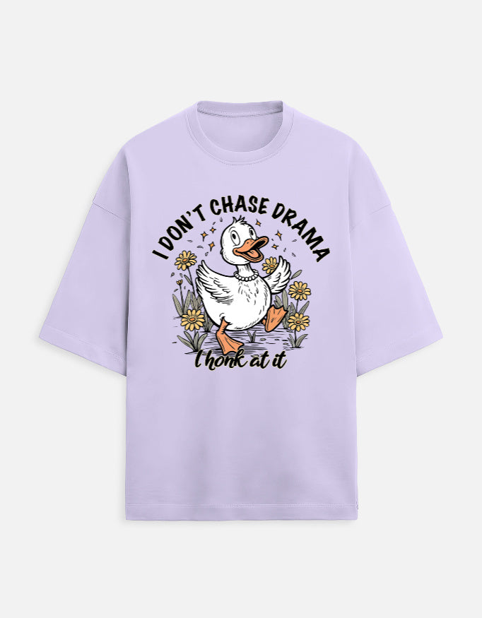 Drama I Honk at It Oversized Duck Graphic T-Shirt | Heavyweight 280 GSM French Terry Cotton Tee | Gen Z Funny Quote T-Shirt | Unisex Baggy Fit Casual Wear | Frolic Saga India