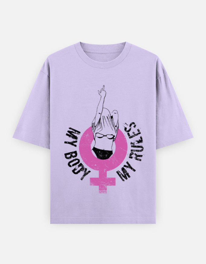 Feminist Graphic Oversized T-Shirt for Women – My Body My Rules Tee in 240 GSM Heavyweight Cotton | Gen Z Bold Statement Shirt | Frolic Saga India