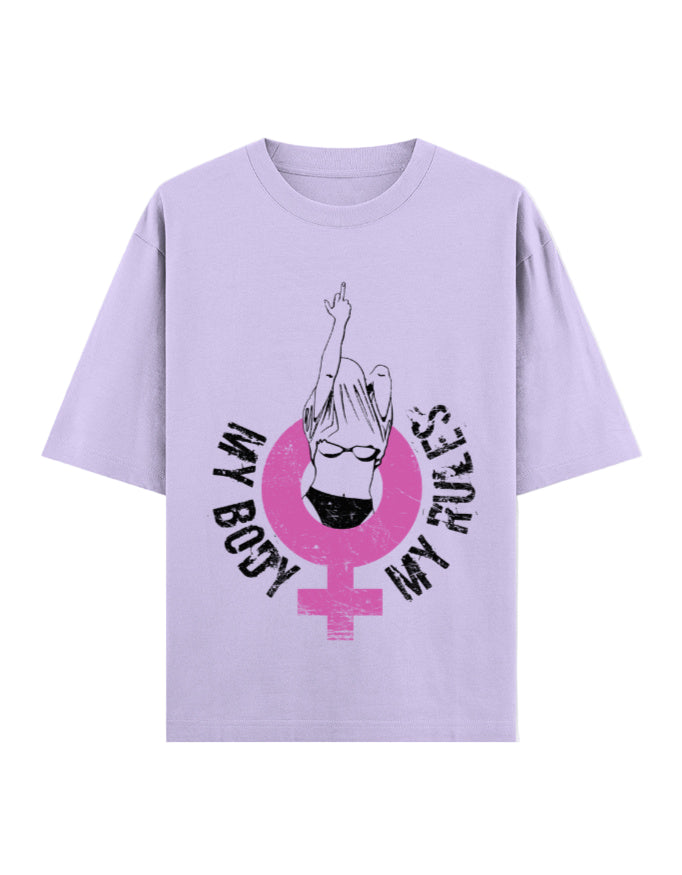 Feminist Graphic Oversized T-Shirt for Women – My Body My Rules Tee in 240 GSM Heavyweight Cotton | Gen Z Bold Statement Shirt | Frolic Saga India