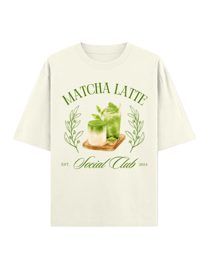 Matcha Latte Oversized T-Shirt | 240 GSM 100% Cotton | Aesthetic Cafécore Tee for Matcha Lovers