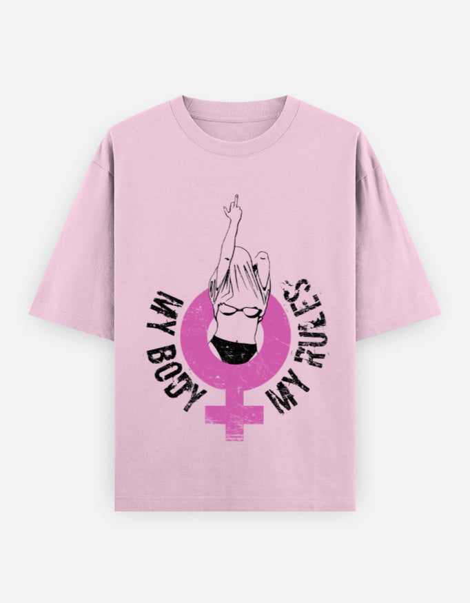 Feminist Graphic Oversized T-Shirt for Women – My Body My Rules Tee in 240 GSM Heavyweight Cotton | Gen Z Bold Statement Shirt | Frolic Saga India