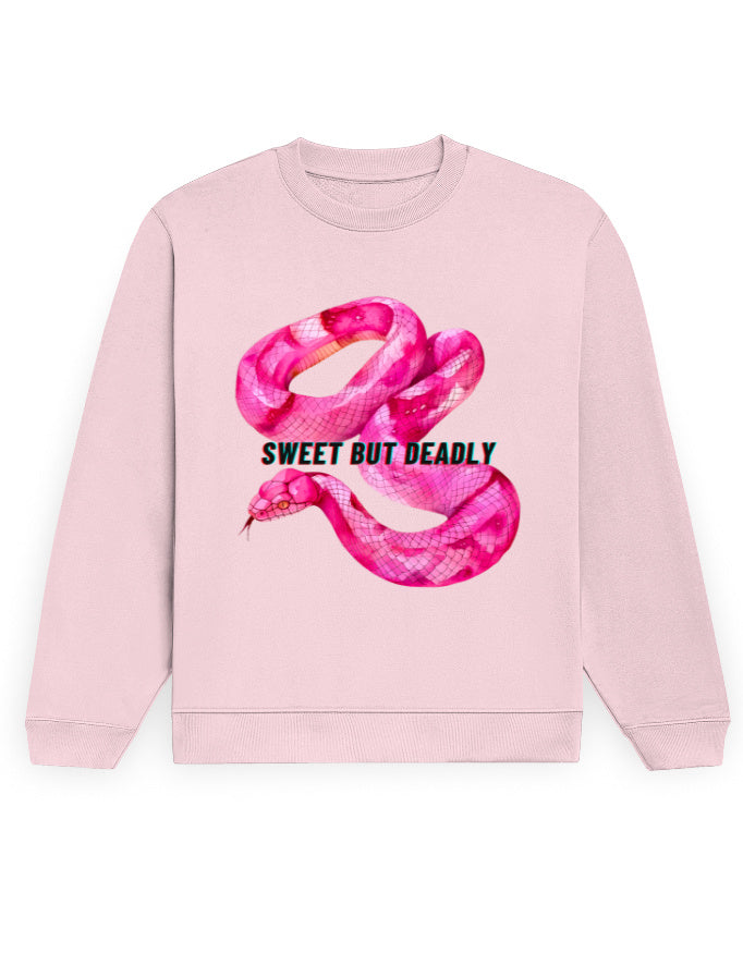 Color_LightBabyPink Sweet But Deadly Snake Graphic Sweatshirt | Unisex 100% Cotton 300 GSM Fleece | Bold Streetwear Winter Wear