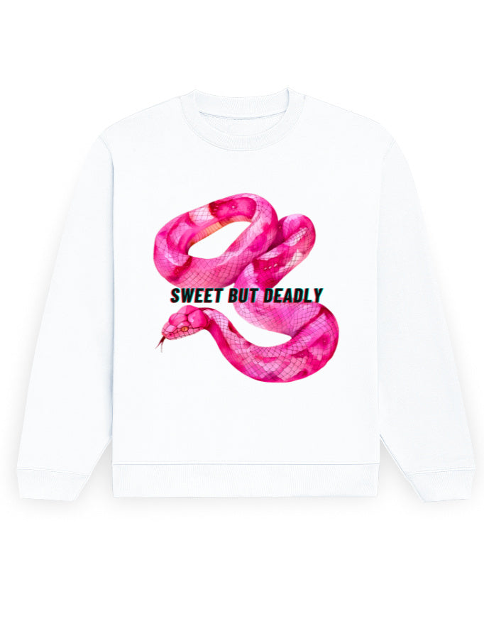 Color_White Sweet But Deadly Snake Graphic Sweatshirt | Unisex 100% Cotton 300 GSM Fleece | Bold Streetwear Winter Wear