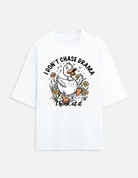 Drama I Honk at It Oversized Duck Graphic T-Shirt | Heavyweight 280 GSM French Terry Cotton Tee | Gen Z Funny Quote T-Shirt | Unisex Baggy Fit Casual Wear | Frolic Saga India