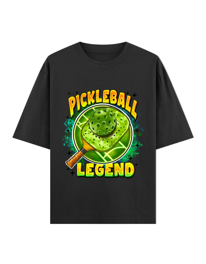 black Pickleball Legend Oversized T-Shirt – 240 GSM | 100% Cotton Unisex Tee for Players & Fans | Trendy Sports Graphic Tee for Gen Z & Athleisure Lovers