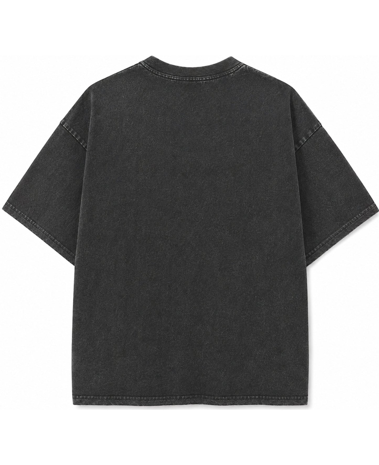Back view of a Frolic Saga charcoal grey vintage wash cotton t-shirt with a relaxed fit and crew neck.
