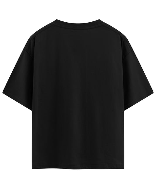 Nanke Dadke black oversized tee, back view - Frolic Saga