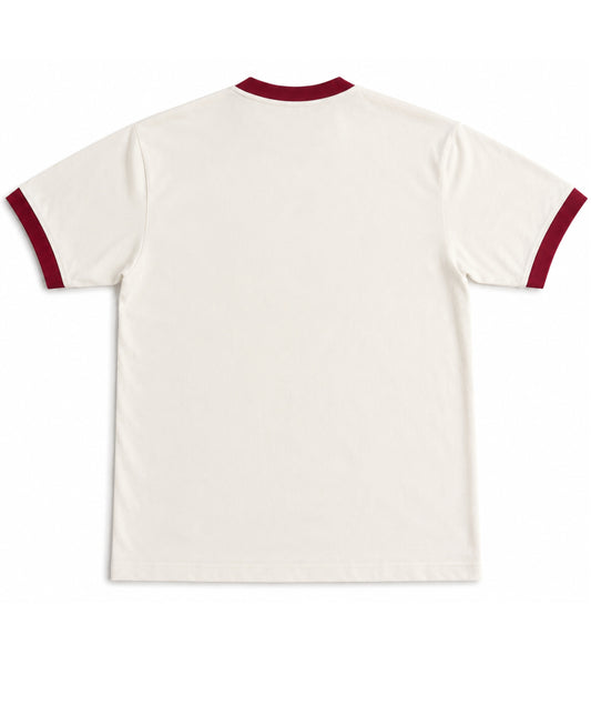 No Daddy, Just Issues off white and maroon ringer tee, back view - Frolic Saga
