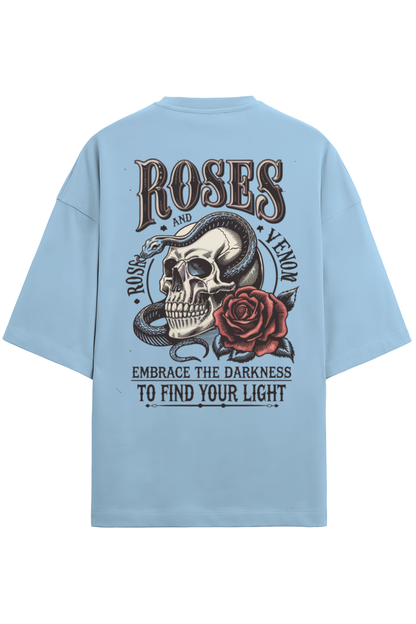 Roses and Venom Skull Graphic T-Shirt – Bold 280GSM Oversized Tee