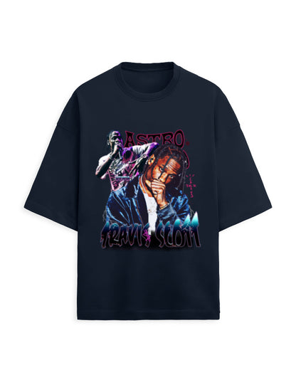 Color_NavyBlue Astro Travis Scott Oversized Unisex French Terry T-Shirt (260 GSM) | Rapper Graphic Hip-Hop Streetwear Tee by Frolic Saga