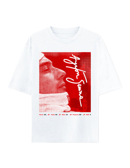Ayrton Senna Inspired Oversized White Graphic T-Shirt – 240 GSM 100% Cotton | Frolic Saga