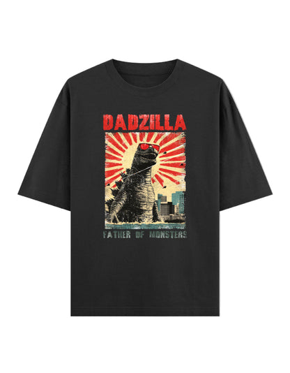 DADZILLA Oversized T-Shirt for Men | Father of Monsters Graphic Print | 240 GSM 100% Cotton Funny Dad Tee
