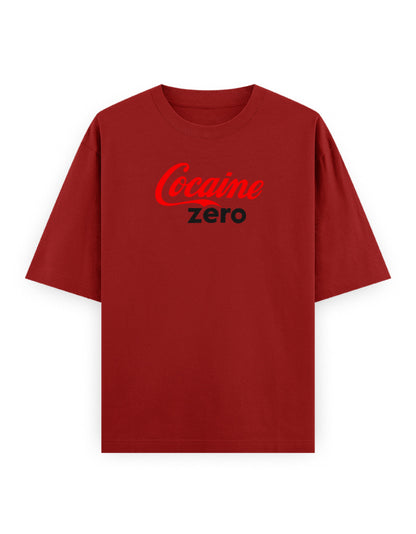 Color_Red Cocaine Zero Oversized T-Shirt — Unisex 240 GSM Heavyweight Cotton | Novelty Parody Tee & Streetwear Statement Shirt