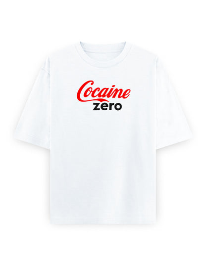Color_White Cocaine Zero Oversized T-Shirt — Unisex 240 GSM Heavyweight Cotton | Novelty Parody Tee & Streetwear Statement Shirt