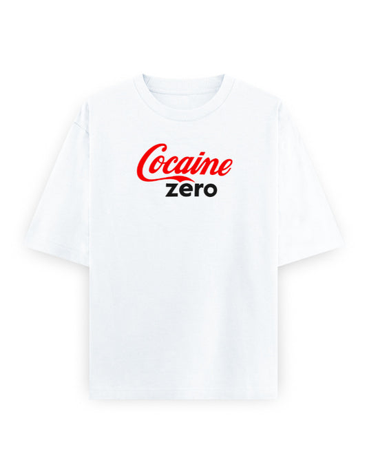 Color_White Cocaine Zero Oversized T-Shirt — Unisex 240 GSM Heavyweight Cotton | Novelty Parody Tee & Streetwear Statement Shirt