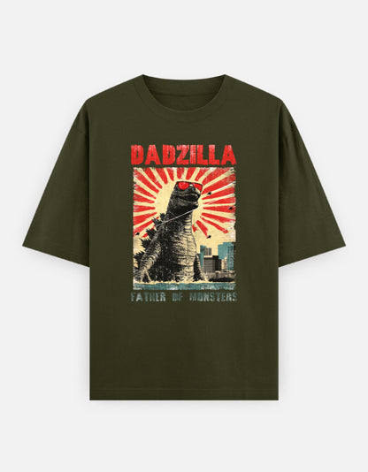 DADZILLA Oversized T-Shirt for Men | Father of Monsters Graphic Print | 240 GSM 100% Cotton Funny Dad Tee