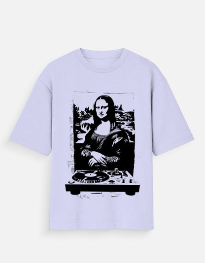 DJ Mona Lisa Oversized T-Shirt for Men & Women – Quirky Graphic Tee in 180 GSM 100% Cotton | Frolic Saga Street Pop Culture Tee