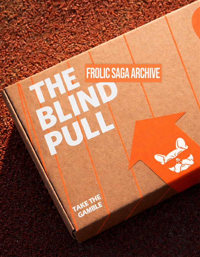 Mystery box with 'The Blind Pull' branding on a brown textured background