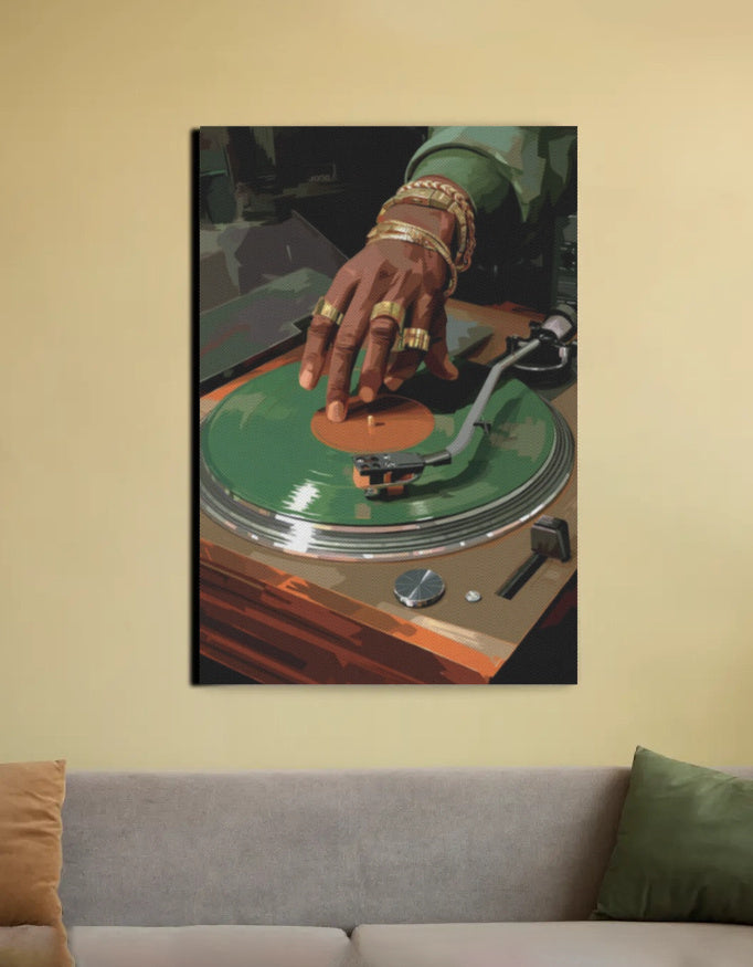 Groove in Motion – Retro DJ Turntable Canvas Wall Art | PolyCanvas Print - frolic saga