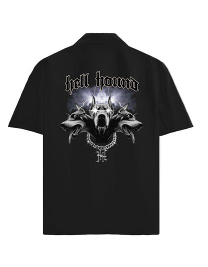unisex oversized tee, hell hound graphic t-shirt, gothic streetwear India, layered street style, 240 gsm cotton tee, frolic saga graphic shirt, bold back print t-shirt, alternative fashion India, storm print tee, dog graphic streetwear
