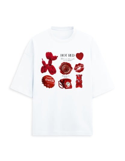 Color_White Hot Red Oversized Unisex French Terry T-Shirt (260 GSM) | Retro Vintage Graphic Streetwear Tee by Frolic Saga