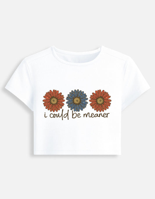White t-shirt with sunflower design and text on a white background
