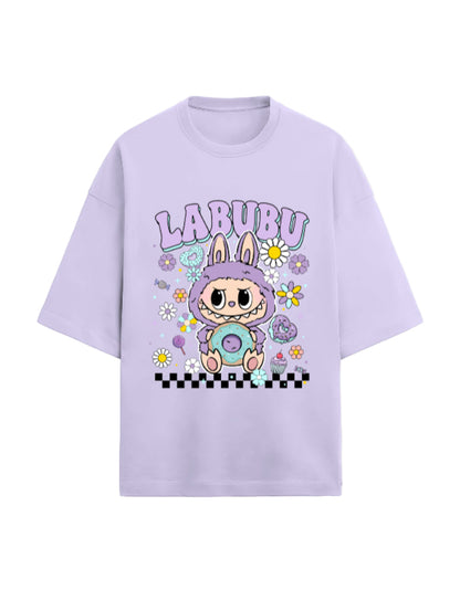 Labubu t-shirt India, 280 GSM oversized tee, pastel aesthetic t-shirt, French Terry unisex tee, Gen Z fashion, kawaii print t-shirt, quirky aesthetic tee, donut print tee, softcore streetwear.