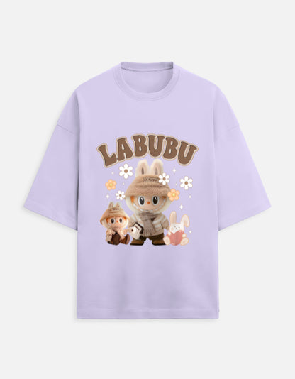 Labubu oversized tee, 280 GSM heavy cotton t-shirt, unisex quirky t-shirt, French Terry Gen Z fashion, aesthetic graphic tee India, plushcore tee, Labubu explorer shirt, oversized green t-shirt, cute character printed tee, softcore desi drip.