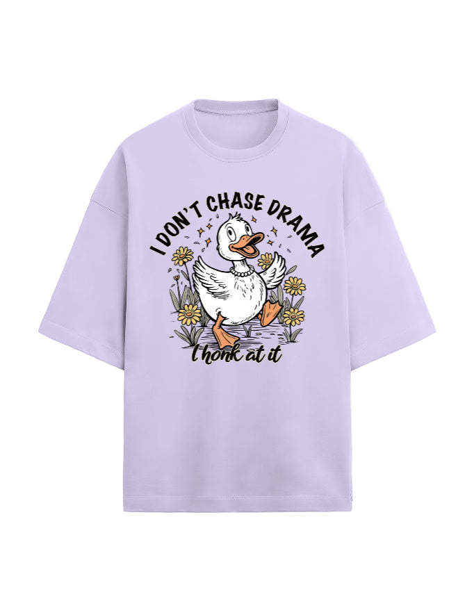 Drama I Honk at It Oversized Duck Graphic T-Shirt | Heavyweight 280 GSM French Terry Cotton Tee | Gen Z Funny Quote T-Shirt | Unisex Baggy Fit Casual Wear | Frolic Saga India
