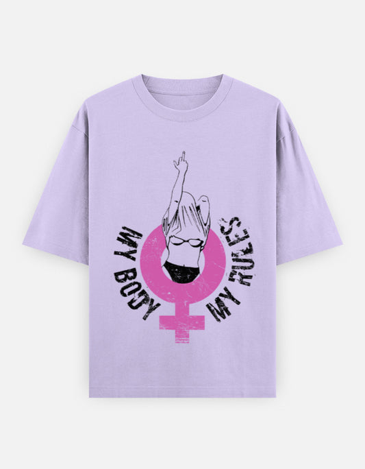 Feminist Graphic Oversized T-Shirt for Women – My Body My Rules Tee in 240 GSM Heavyweight Cotton | Gen Z Bold Statement Shirt | Frolic Saga India