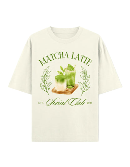 Matcha Latte Oversized T-Shirt | 240 GSM 100% Cotton | Aesthetic Cafécore Tee for Matcha Lovers
