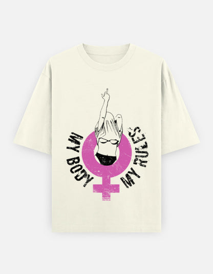 Feminist Graphic Oversized T-Shirt for Women – My Body My Rules Tee in 240 GSM Heavyweight Cotton | Gen Z Bold Statement Shirt | Frolic Saga India