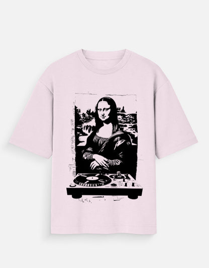 DJ Mona Lisa Oversized T-Shirt for Men & Women – Quirky Graphic Tee in 180 GSM 100% Cotton | Frolic Saga Street Pop Culture Tee