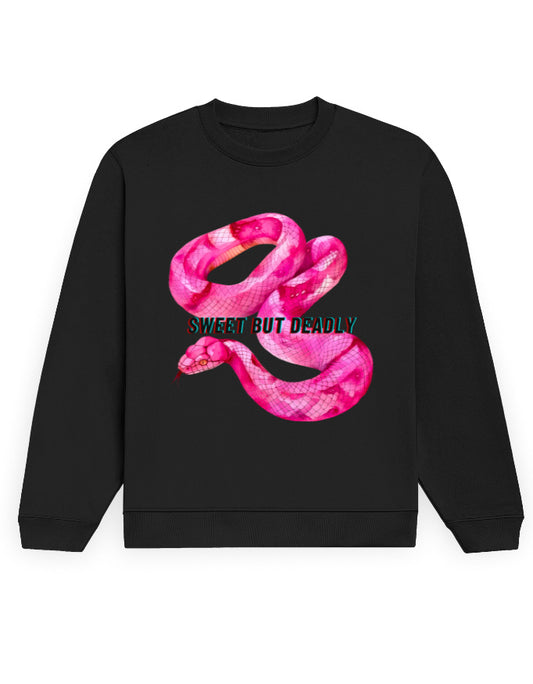 Color_Black Sweet But Deadly Snake Graphic Sweatshirt | Unisex 100% Cotton 300 GSM Fleece | Bold Streetwear Winter Wear