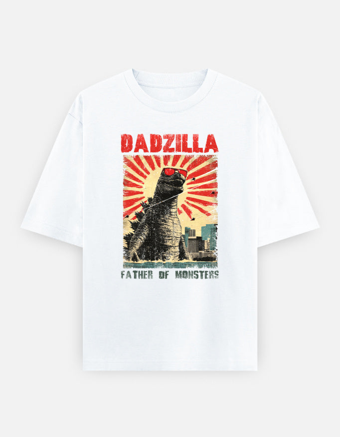 DADZILLA Oversized T-Shirt for Men | Father of Monsters Graphic Print | 240 GSM 100% Cotton Funny Dad Tee