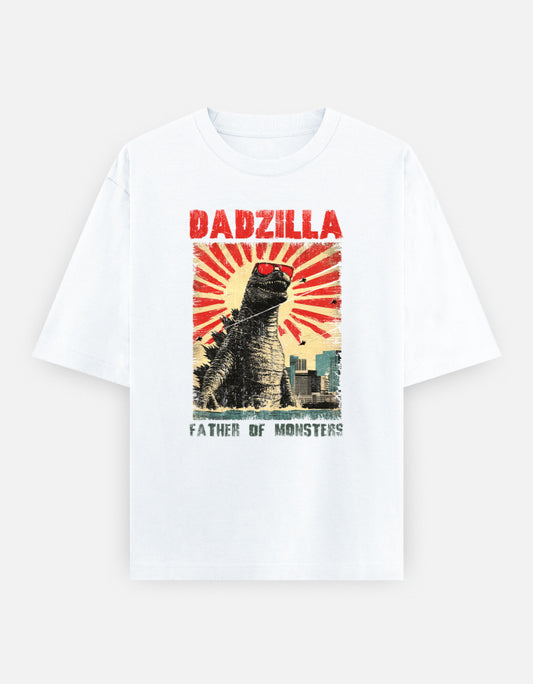 DADZILLA Oversized T-Shirt for Men | Father of Monsters Graphic Print | 240 GSM 100% Cotton Funny Dad Tee