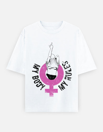 Feminist Graphic Oversized T-Shirt for Women – My Body My Rules Tee in 240 GSM Heavyweight Cotton | Gen Z Bold Statement Shirt | Frolic Saga India